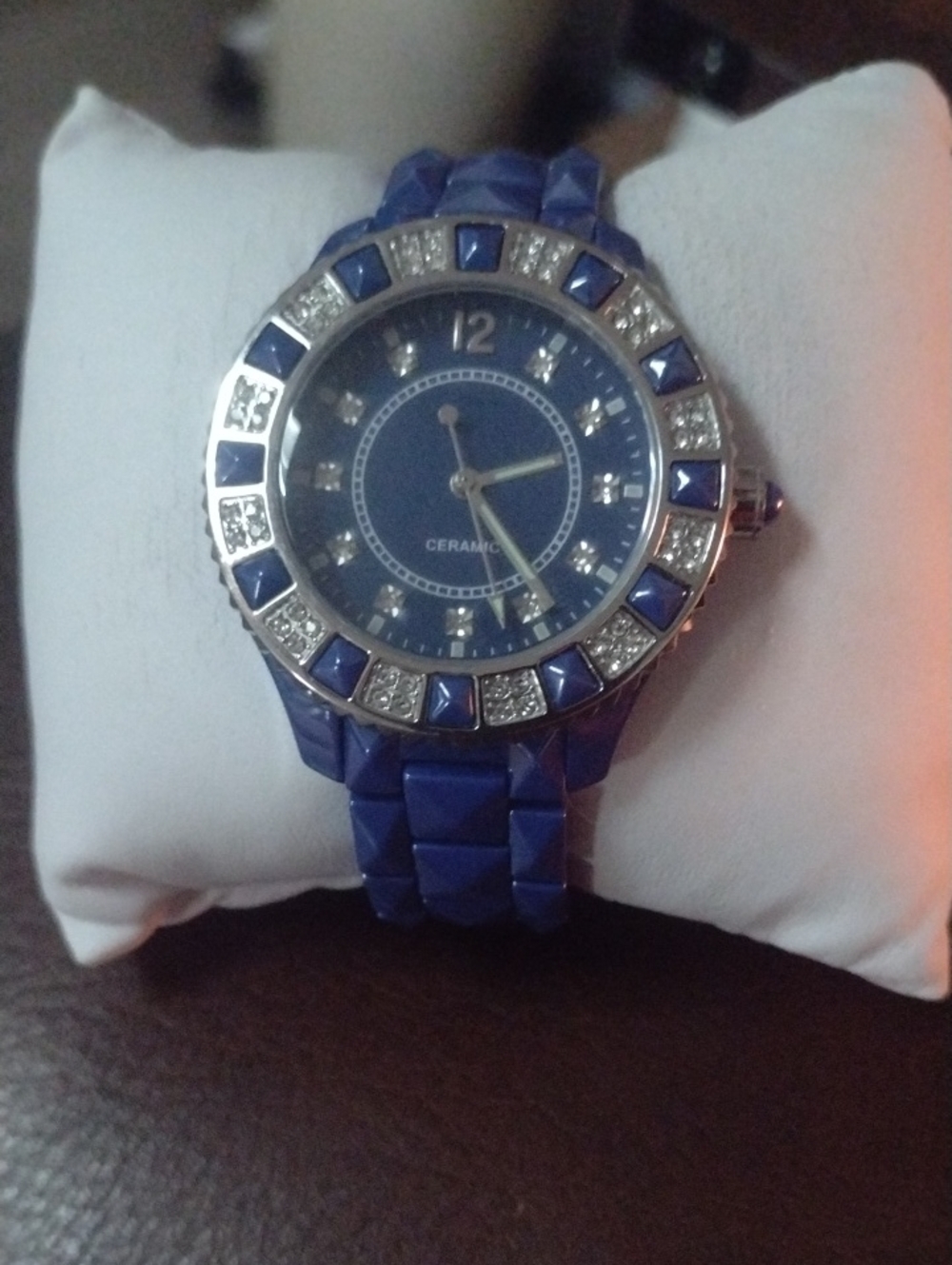 Adrienne Blue Ceramic Watch with Crystal Accents